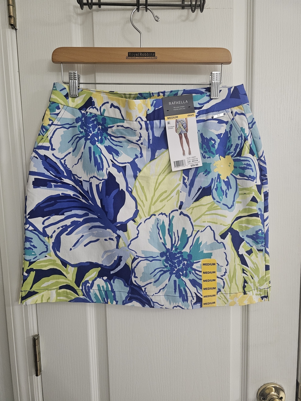 Rafaella Blue Multi Floral A-Line Skirt with Lime and White